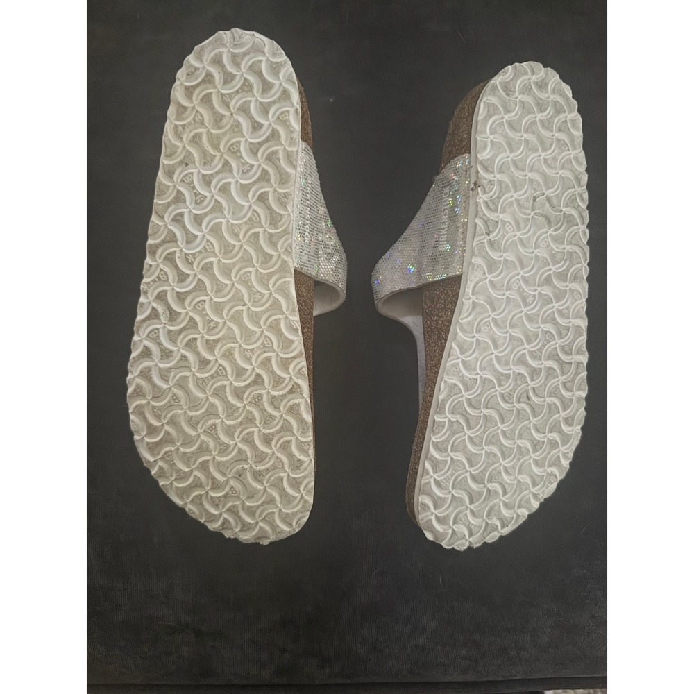 Birkenstock Gizeh Kids Silver Glitter Holographic Thong Sandals - Picture 2 of 3